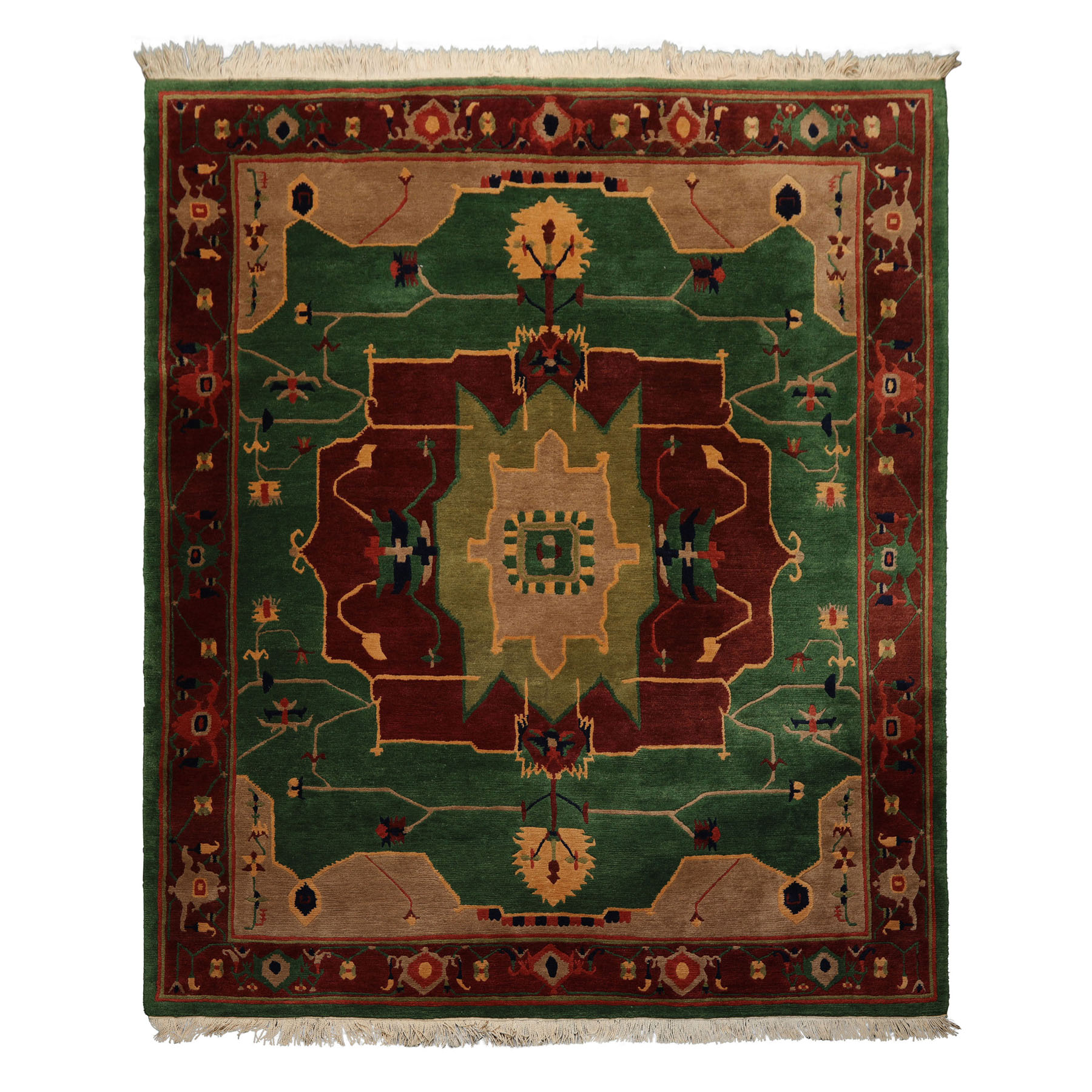 Tufenkian 8×9’10” Hand Knotted Wool Green Tibetan Arts & Crafts Plush Pile Rug