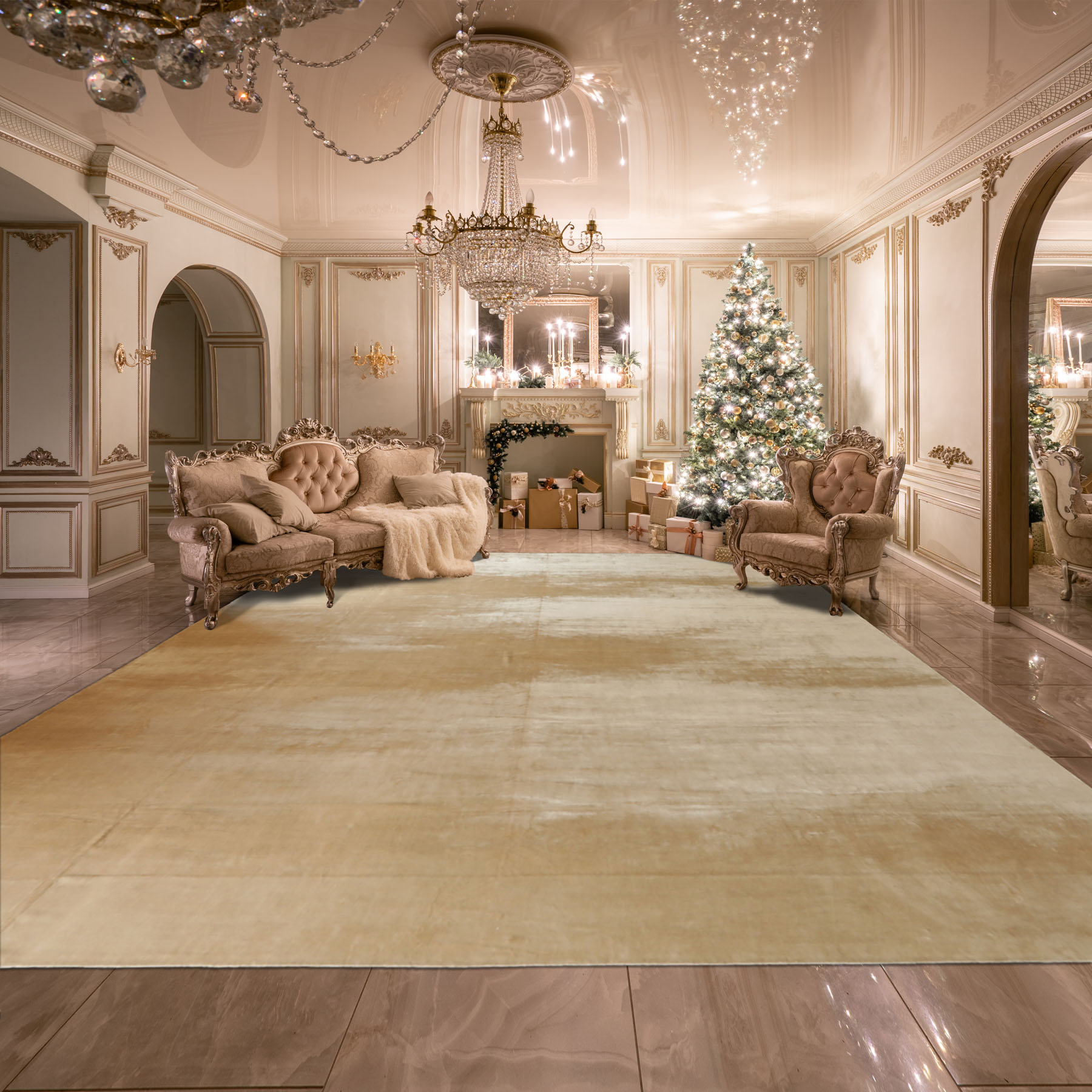 Multi Size Hand Knotted 100% Silk Beige Tibetan Contemporary Area Rug