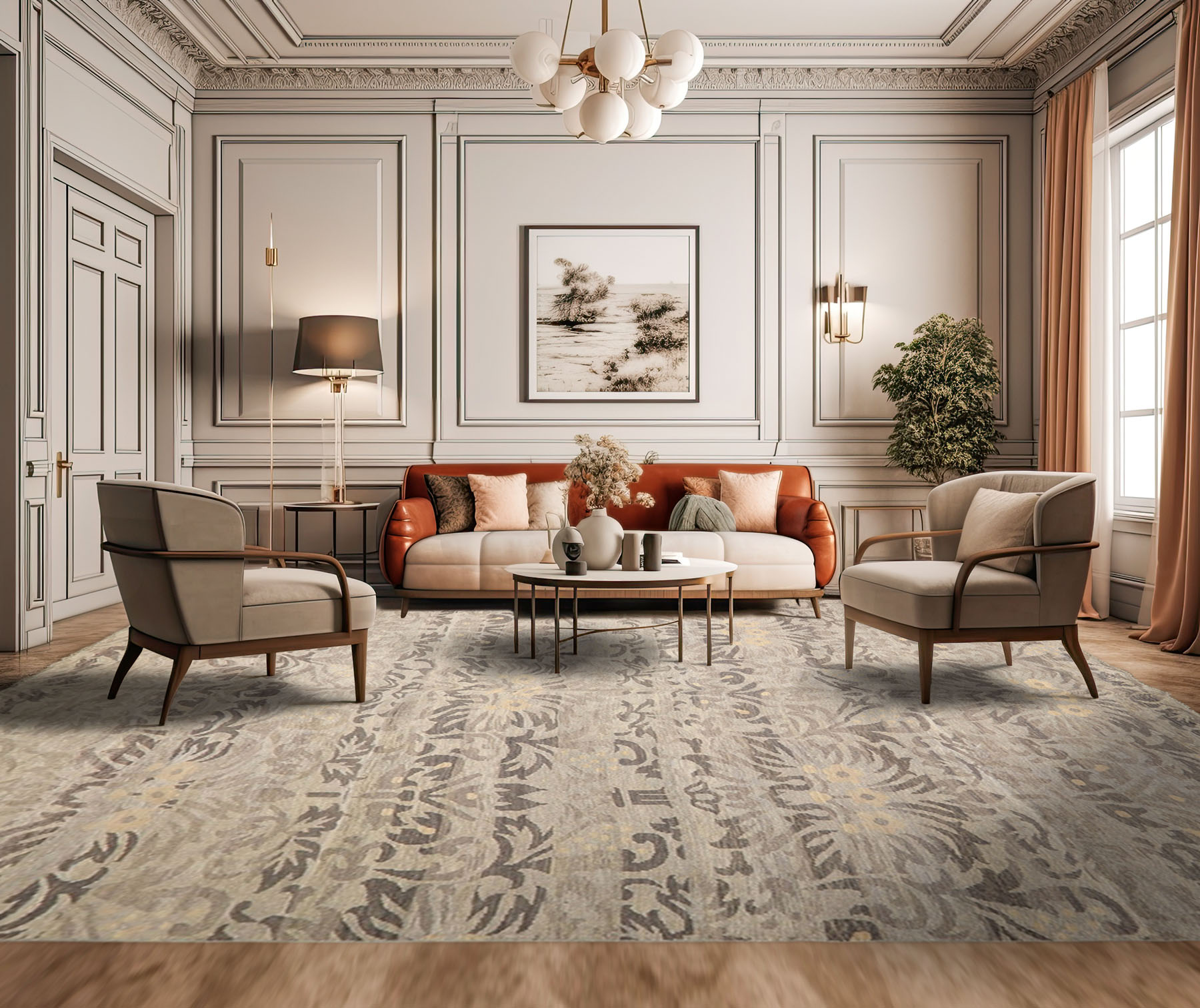 9’11″x14’2″ Hand Knotted Wool Silver, Beige Oushak Transitional Kalaty Rug