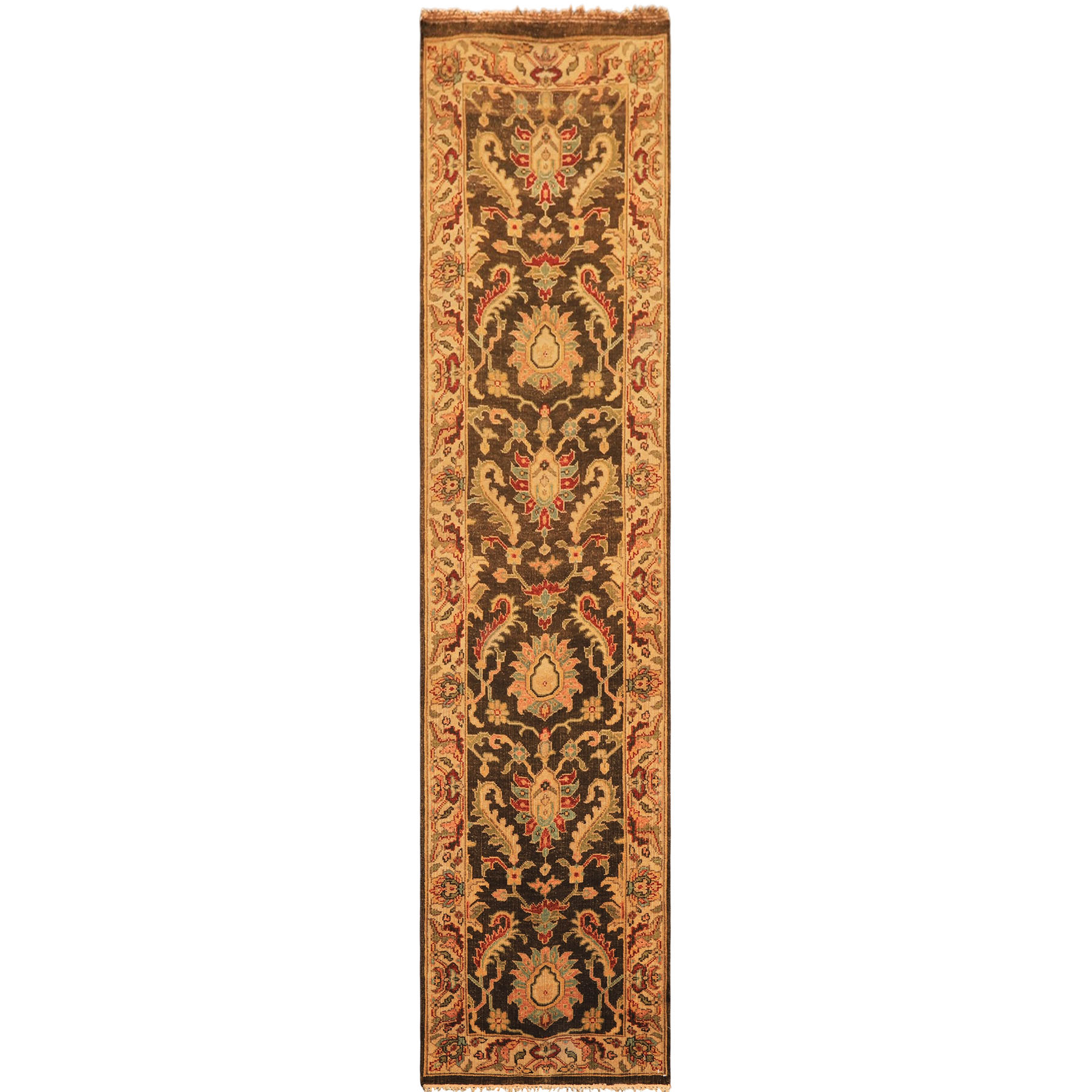 2’8″x9’10” Runner Hand Knotted Wool Brown, Gold Agra Traditional Kalaty Rug
