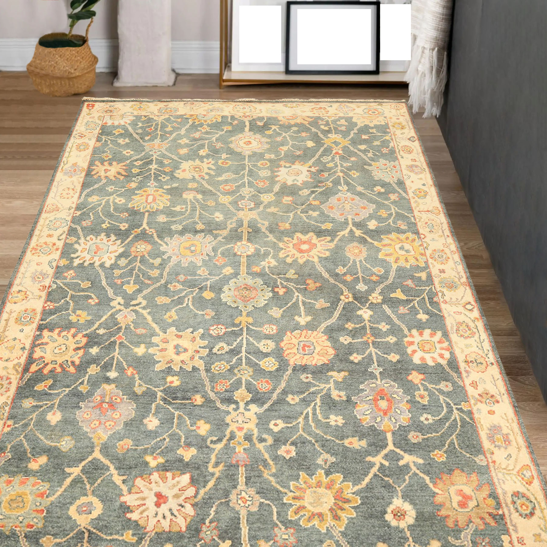 5’10″x8’10” Hand Knotted Wool Teal, Green Oushak Arts & Crafts Kalaty Rug